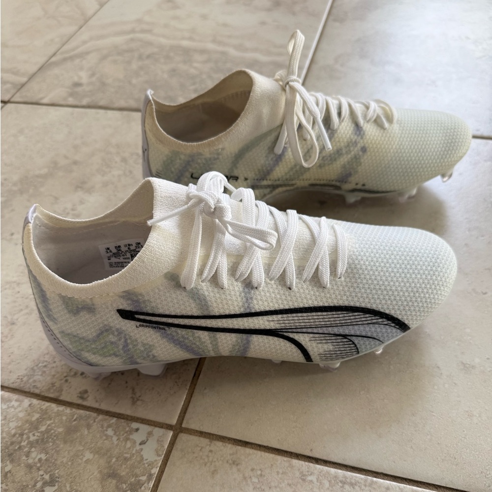 Puma White Women's cleats with Black Logo